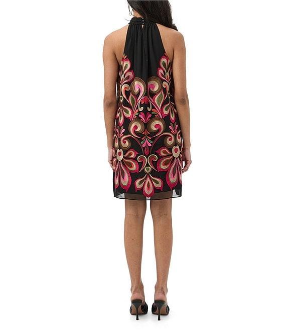 Trina Turk Zana Embroidered Print Mock Halter Neck Sleeveless Dress Product Image