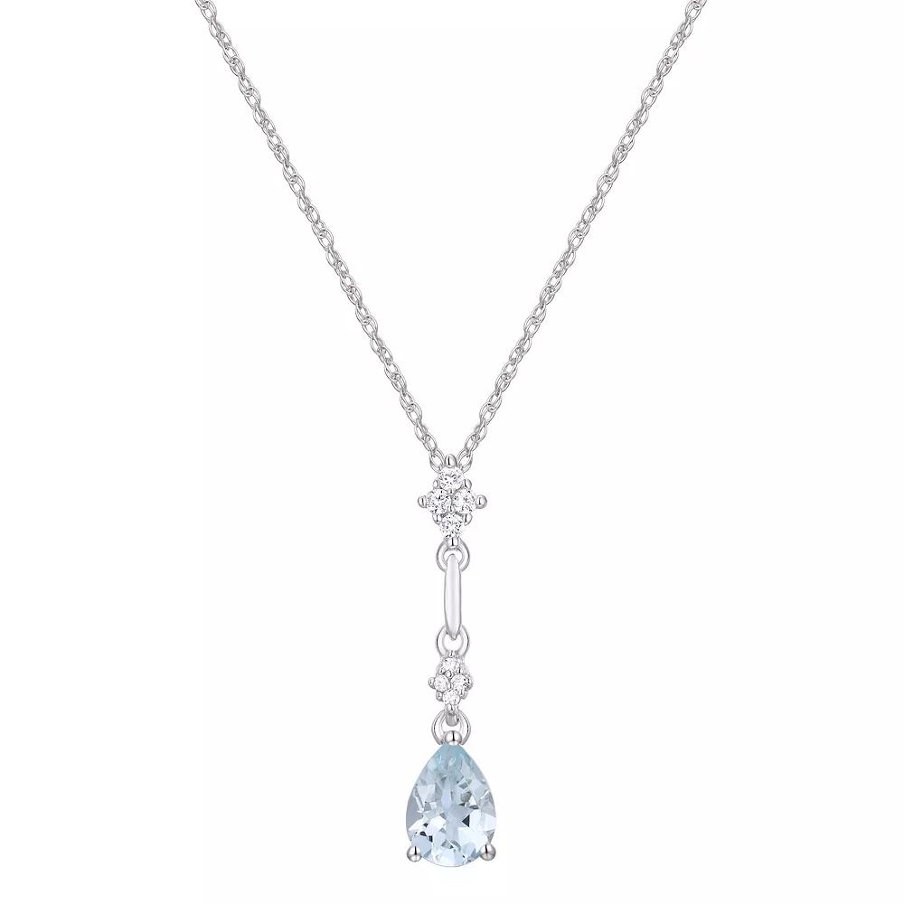 Rhodium Over Sterling Silver Teardrop Gemstone With Lab-Created White Sapphire Accents Pendant Necklace, Women's, Size: 18", Genuine Aquamarine Product Image