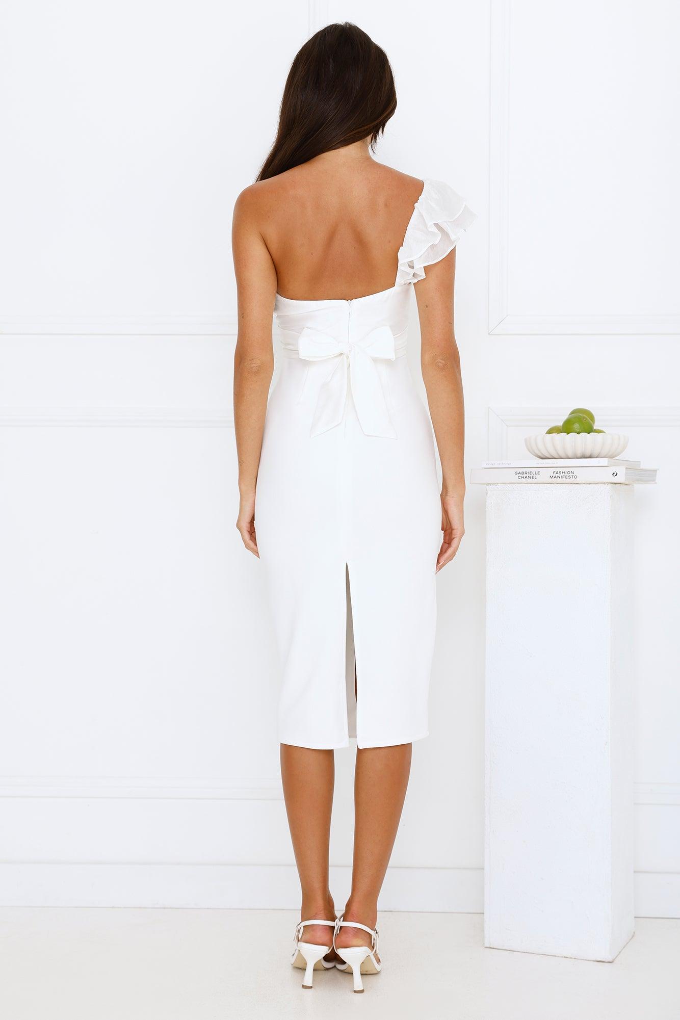 Muse In Motion One Shoulder Midi Dress White Product Image
