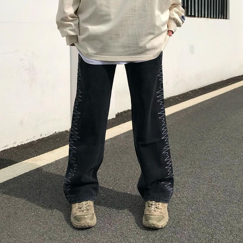 Sopula Casual Loose Contrast Stitch Jeans Product Image