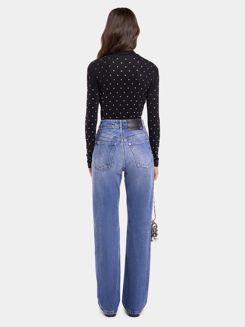 BLACK CRYSTAL-EMBELLISHED TOP IN SECOND-SKIN JERSEY Product Image