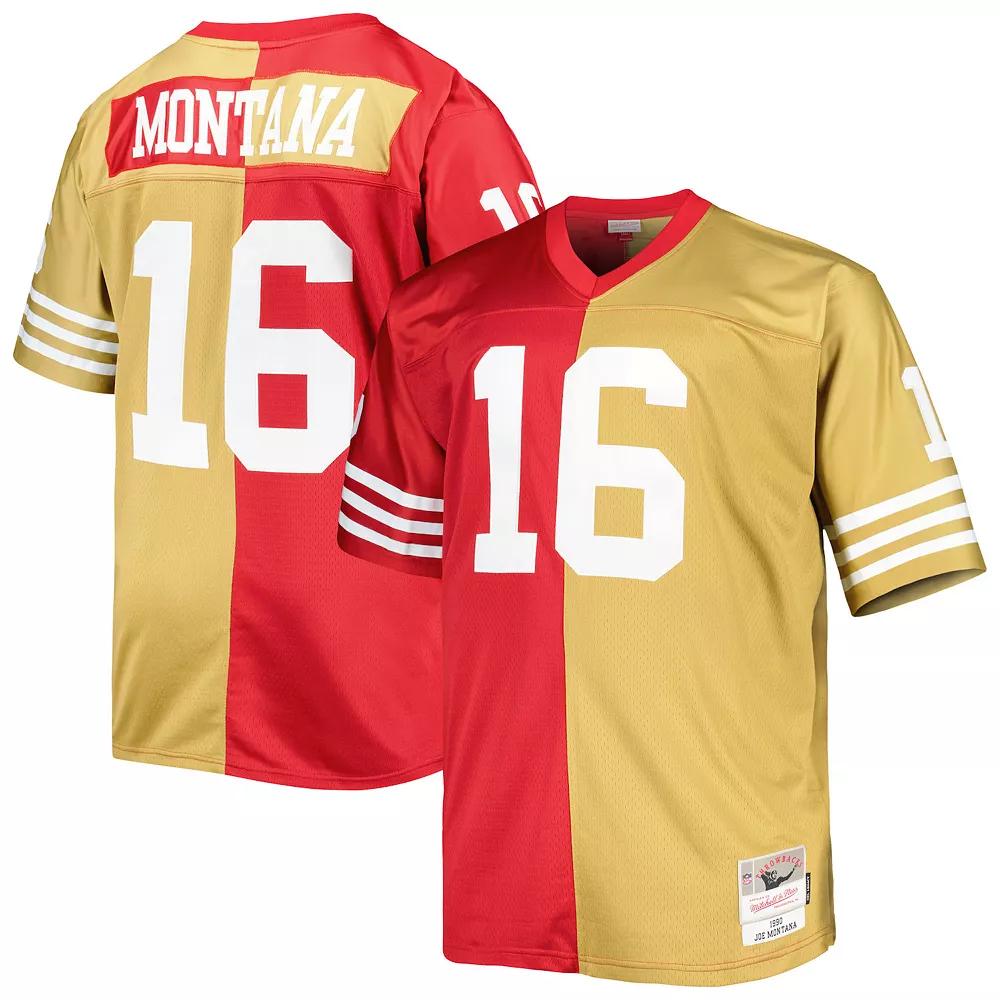Men's Mitchell & Ness Joe Montana Scarlet/Gold San Francisco 49ers Big & Tall Split Legacy Retired Player Replica Jersey, Size: 5XLT Product Image