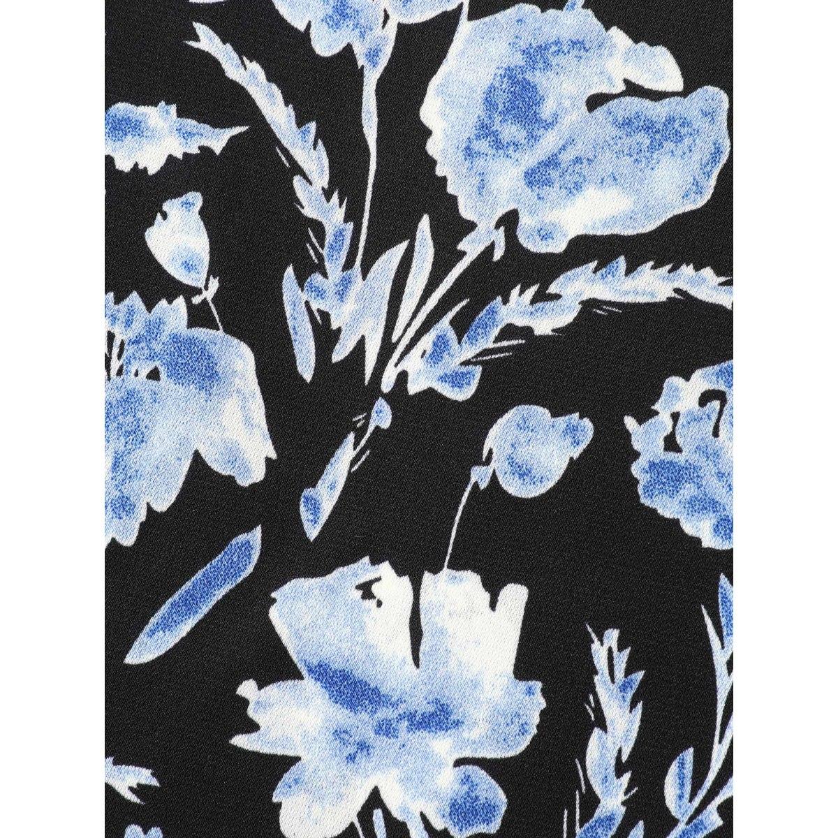 Plus Size Floral Print Pleated Front Tank Top Women Black Contrast V-neck Everyday-Elegant Tank Tops Camis BloomChic 10/M Product Image