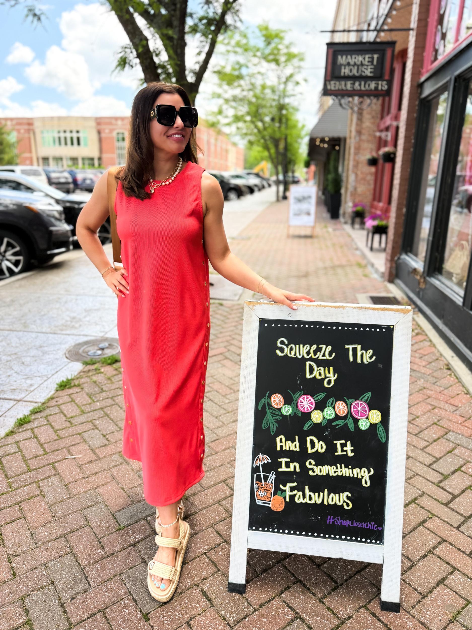 Coral Crush Midi Dress Product Image