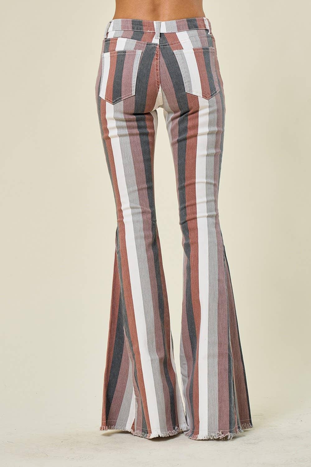 Western Multi Stripe Bell Bottom Jeans Product Image