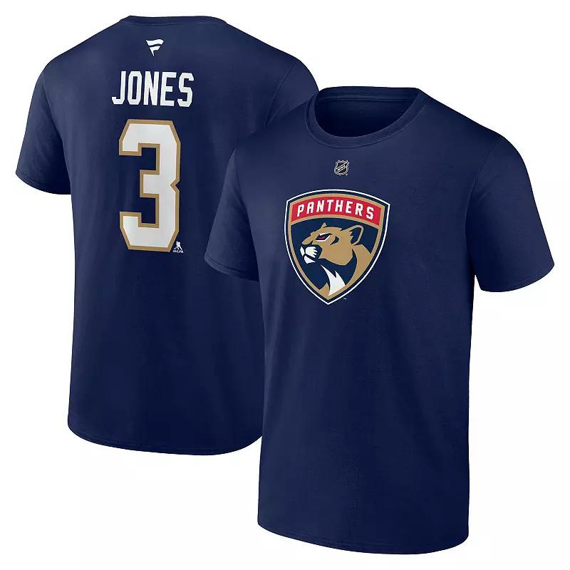 Men's Fanatics Seth Jones Navy Florida Panthers Authentic Stack Name & Number T-Shirt,  Product Image