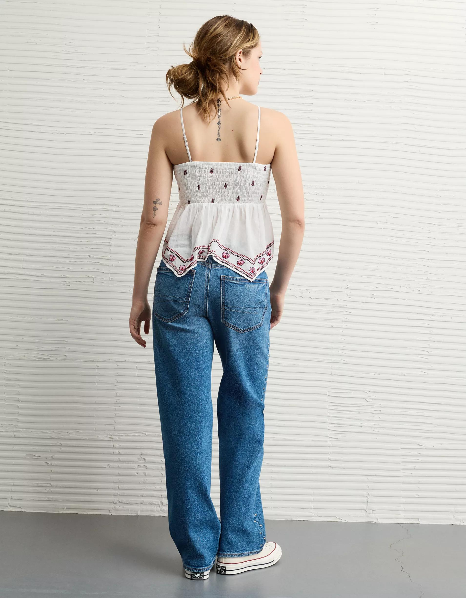 AE Handkerchief Hem Smocked Babydoll Tube Top Product Image