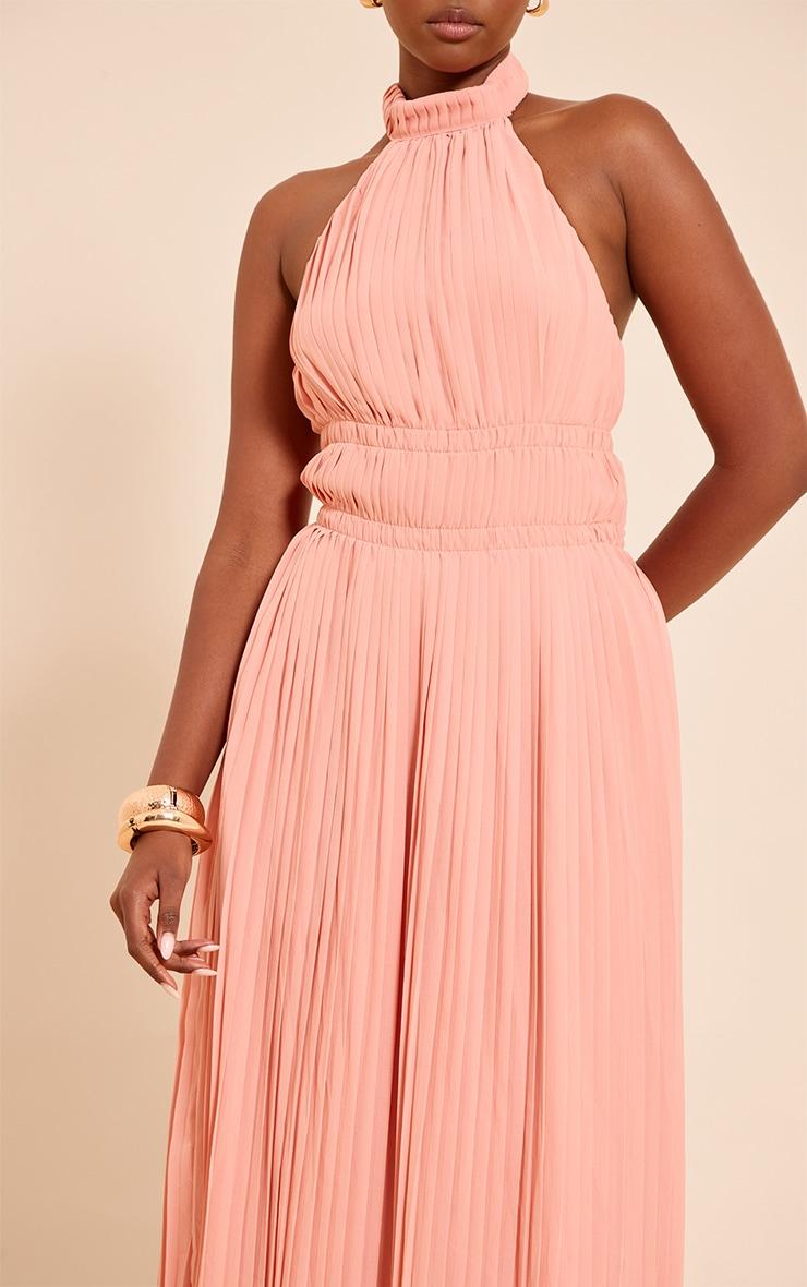 Blush Extreme Pleated High Neck Sleeveless Maxi Dress Product Image