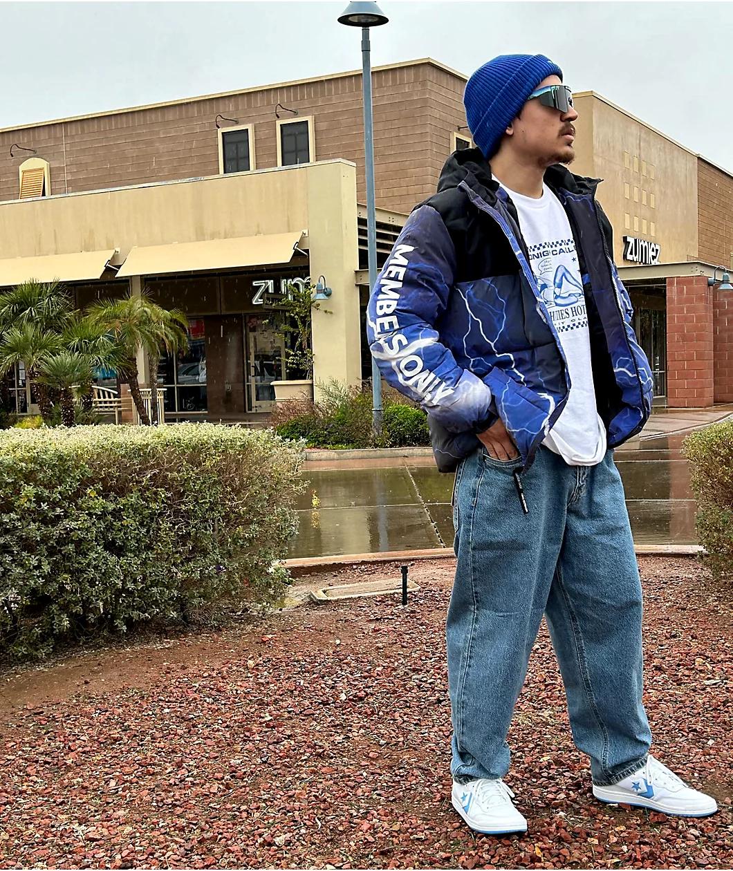 Members Only Lightning Blue Hooded Puffer Jacket Product Image