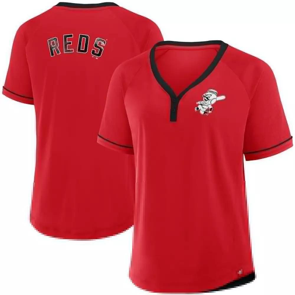 Women's Fanatics Red Cincinnati Reds Cooperstown Collection League Diva Raglan V-Neck T-Shirt,  Product Image