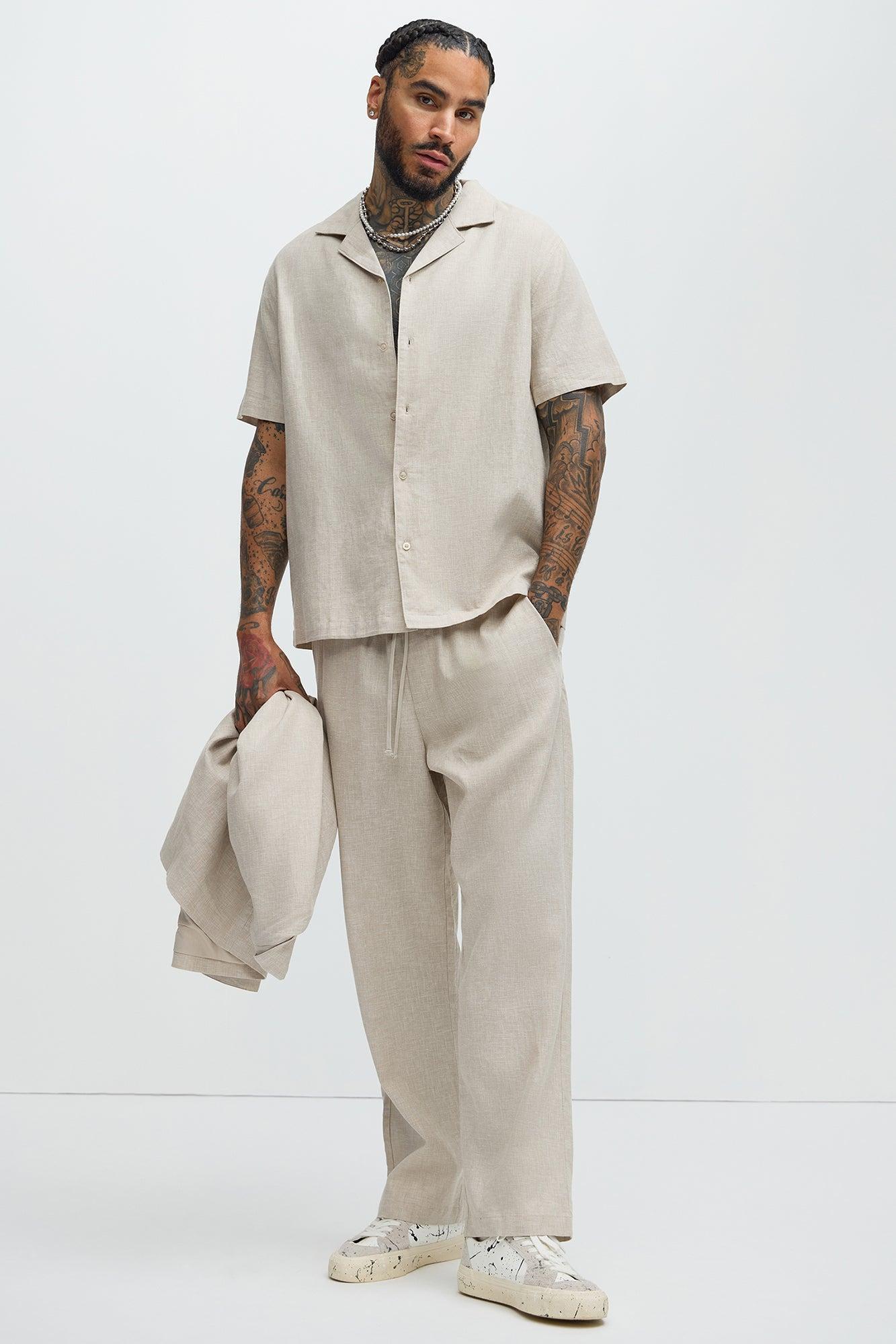 Bahamas Straight Linen Pants - Stone Product Image