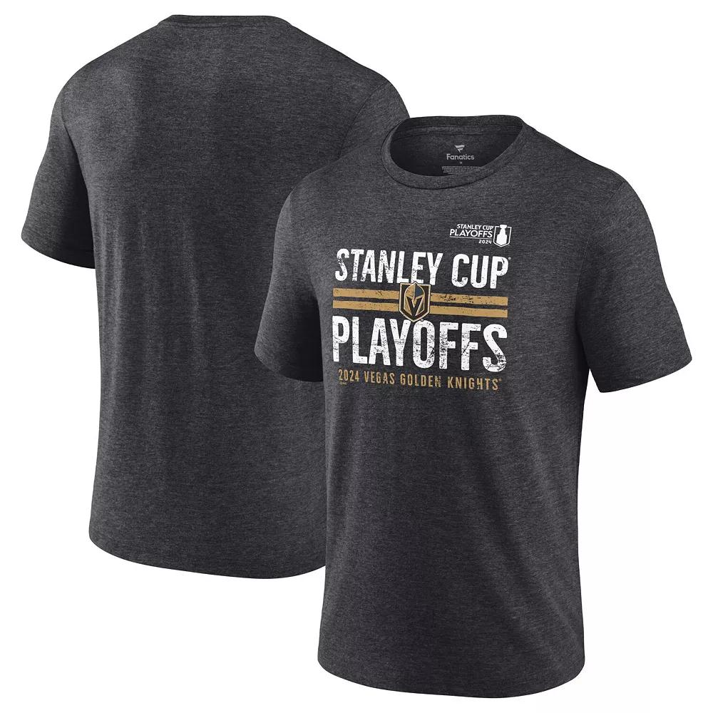 Men's Fanatics Branded  Heather Charcoal Vegas Golden Knights 2024 Stanley Cup Playoffs Crossbar Tri-Blend T-Shirt, Size: Medium, Lvk Charco Product Image