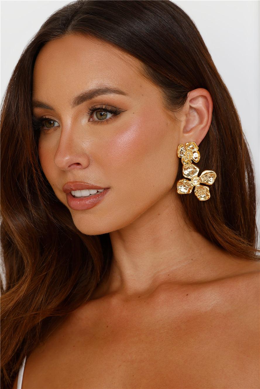 18k Gold Plated Unique Flower Earrings Gold Product Image