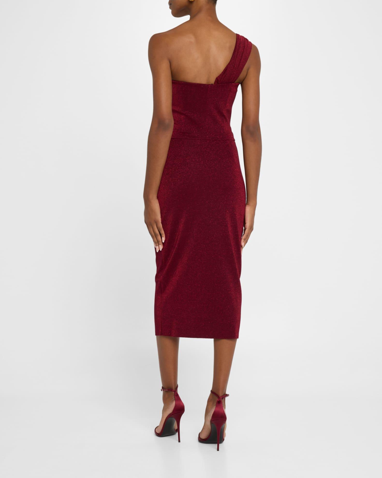 One-Shoulder Shimmer Bodycon Midi Dress Product Image