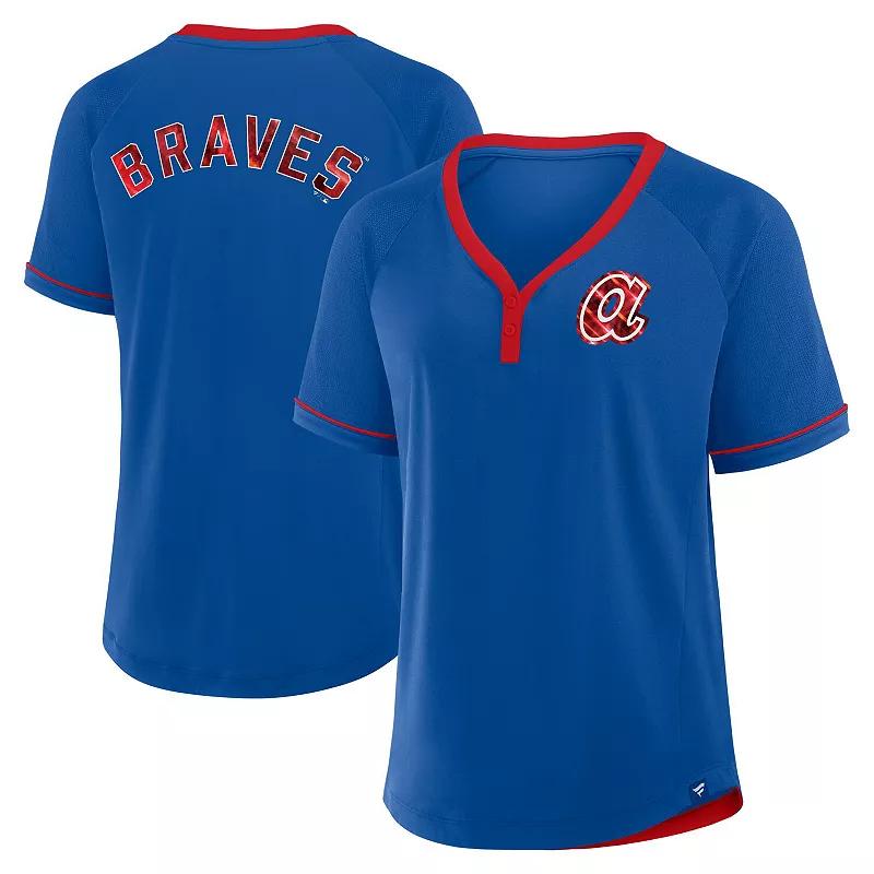 Women's Fanatics Royal Atlanta Braves Cooperstown Collection League Diva Raglan V-Neck T-Shirt,  Product Image