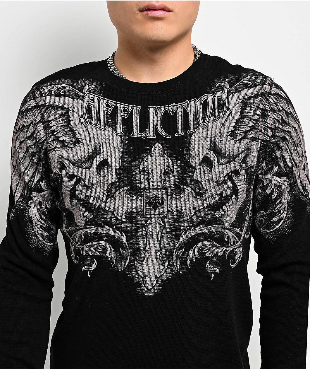Affliction Winged Up Black Thermal Long Sleeve T-Shirt Product Image