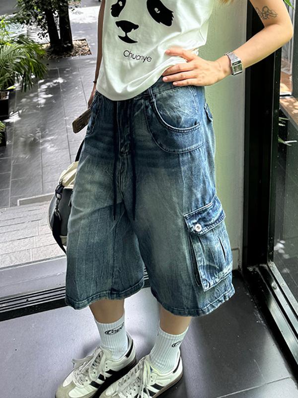 American Washed Loose Denim Shorts Product Image