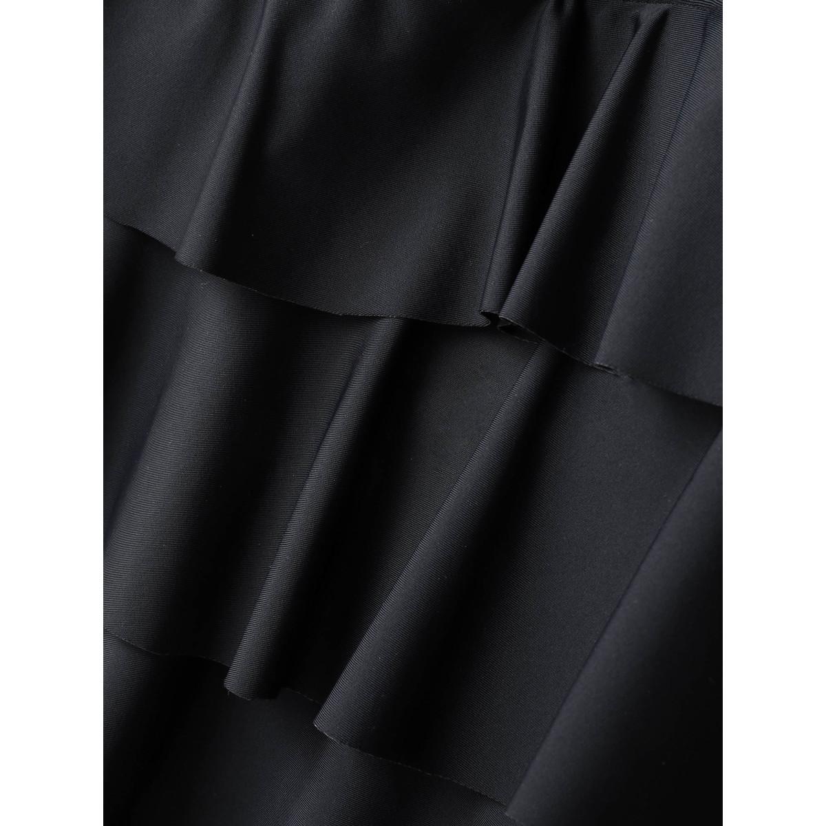 Plus Size Solid Tiered Ruffles Ruched One Piece Swimsuit Women's Swimwear Black Beach Gathered Curve Bathing Suits High stretch One Pieces BloomChic 28/5X Product Image