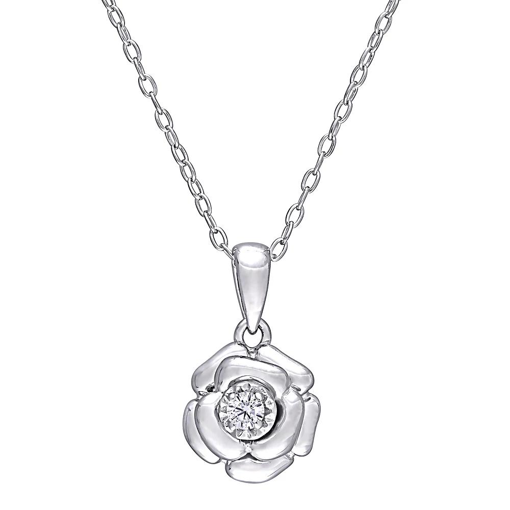 Stella Grace Sterling Silver Diamond Accent Flower Pendant Necklace, Women's, Size: 18" Product Image