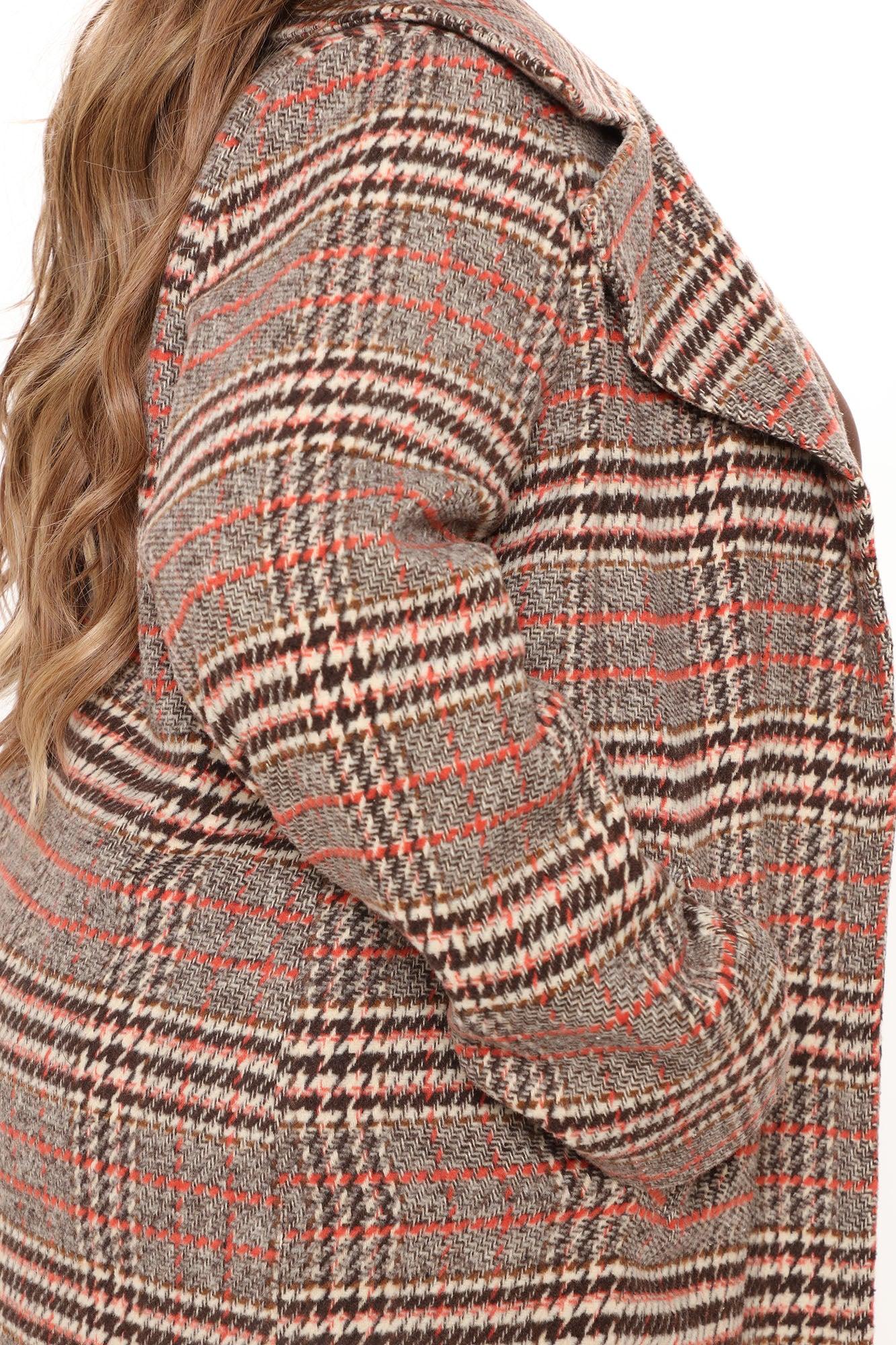 Looking For Clues Plaid Trench Coat - Rust/combo Product Image