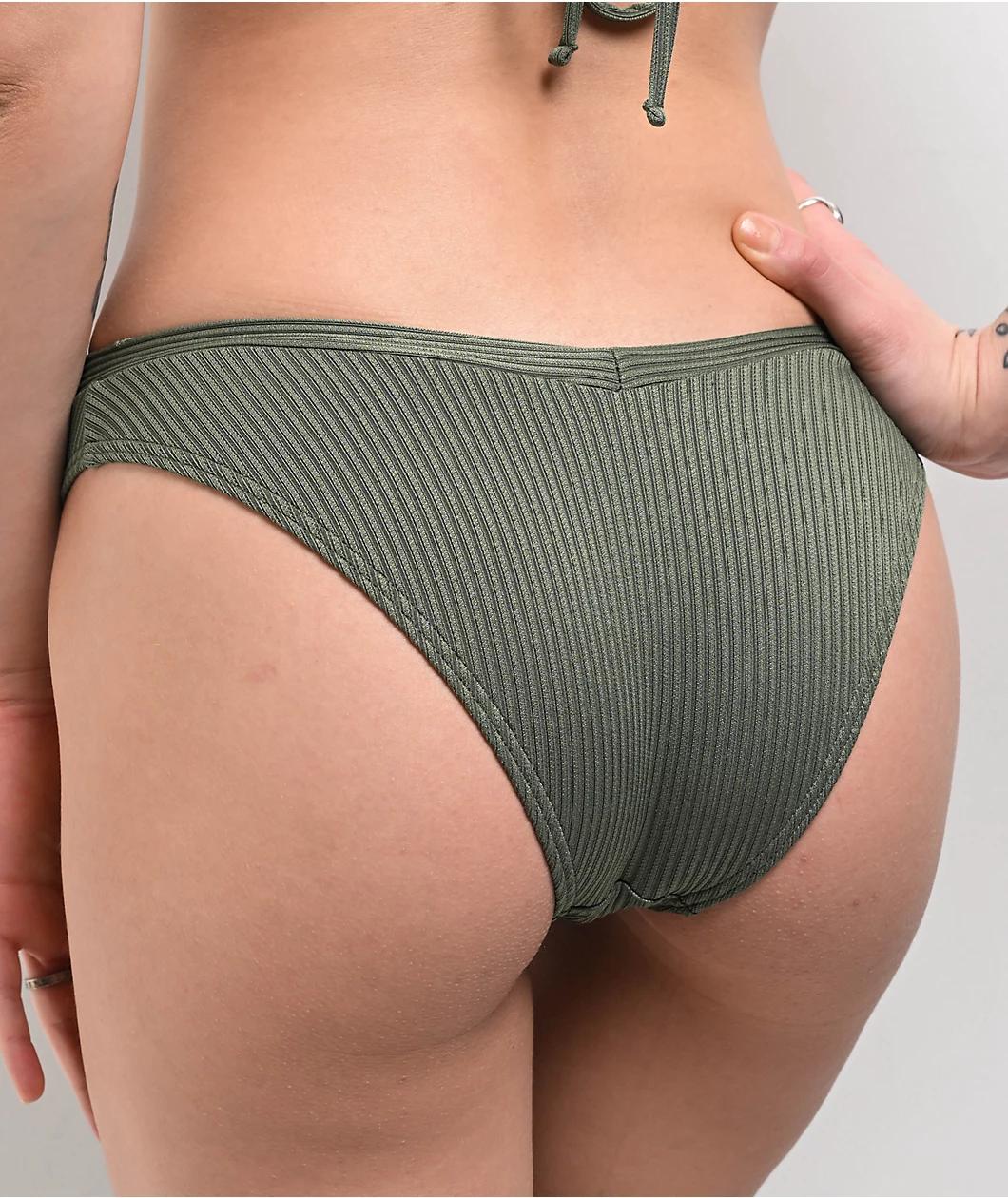 Damsel Olive Corded Rib Army Green High Leg Bikini Bottom Product Image