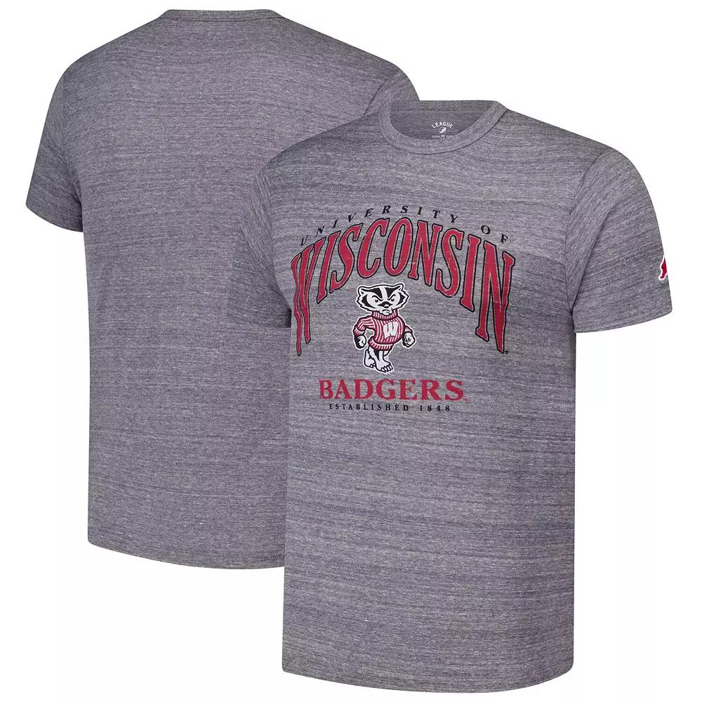 Men's League Collegiate Wear Heather Gray Wisconsin Badgers Tall Arch 2.0 Victory Falls Tri-Blend T-Shirt,  Product Image