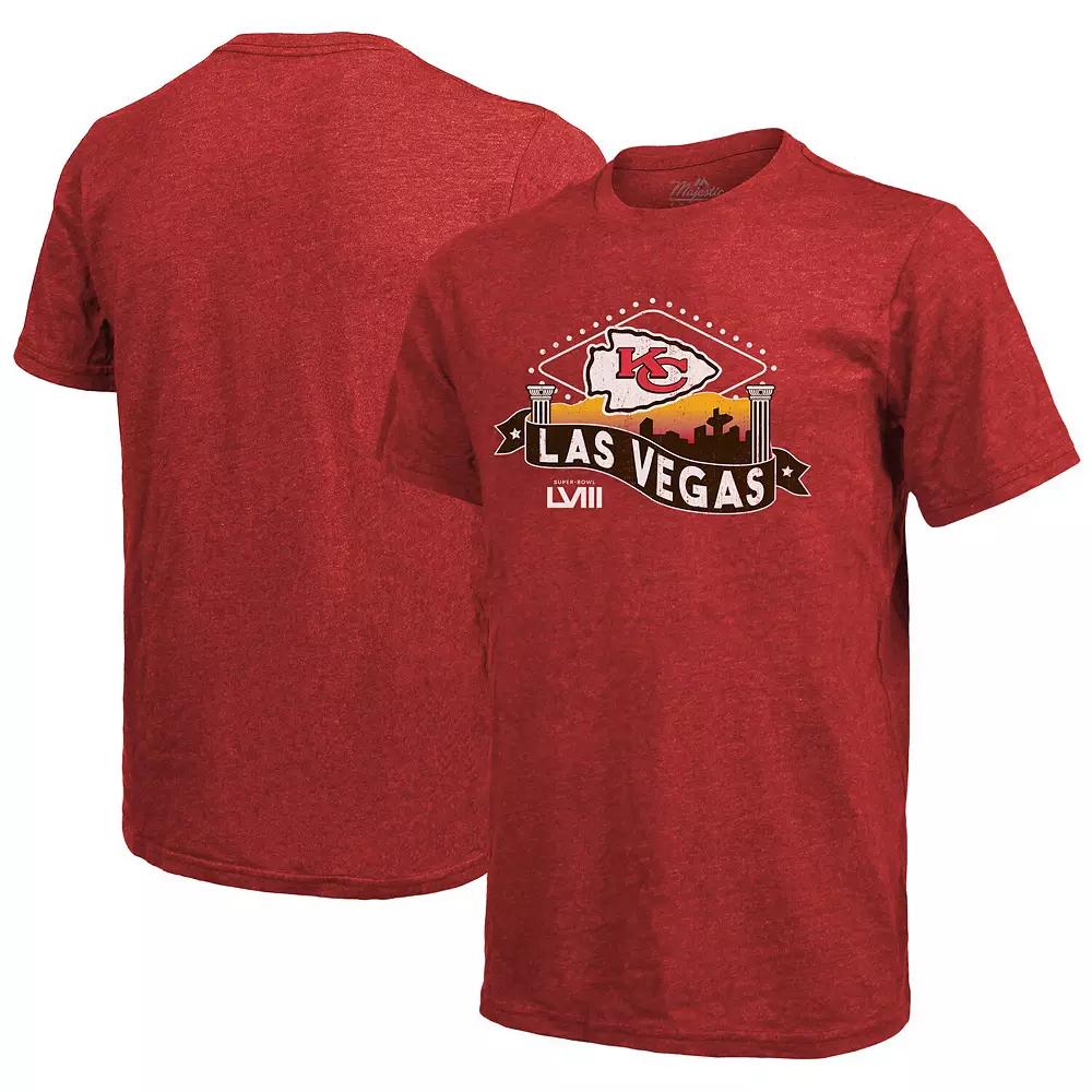 Men's Majestic Threads Red Kansas City Chiefs Super Bowl LVIII Tri-Blend T-Shirt, Size: Medium Product Image