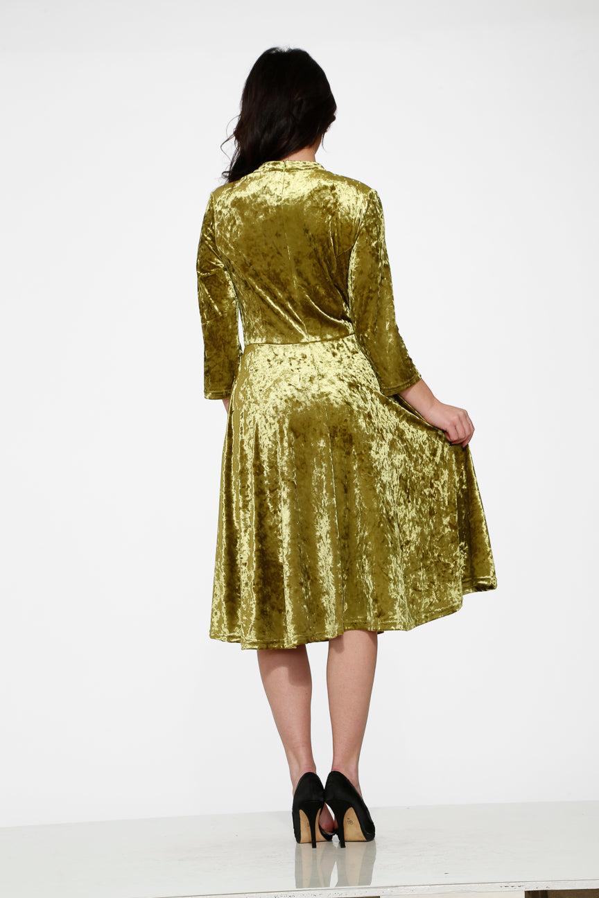 Green Diamond Velvet Swing Dress Product Image