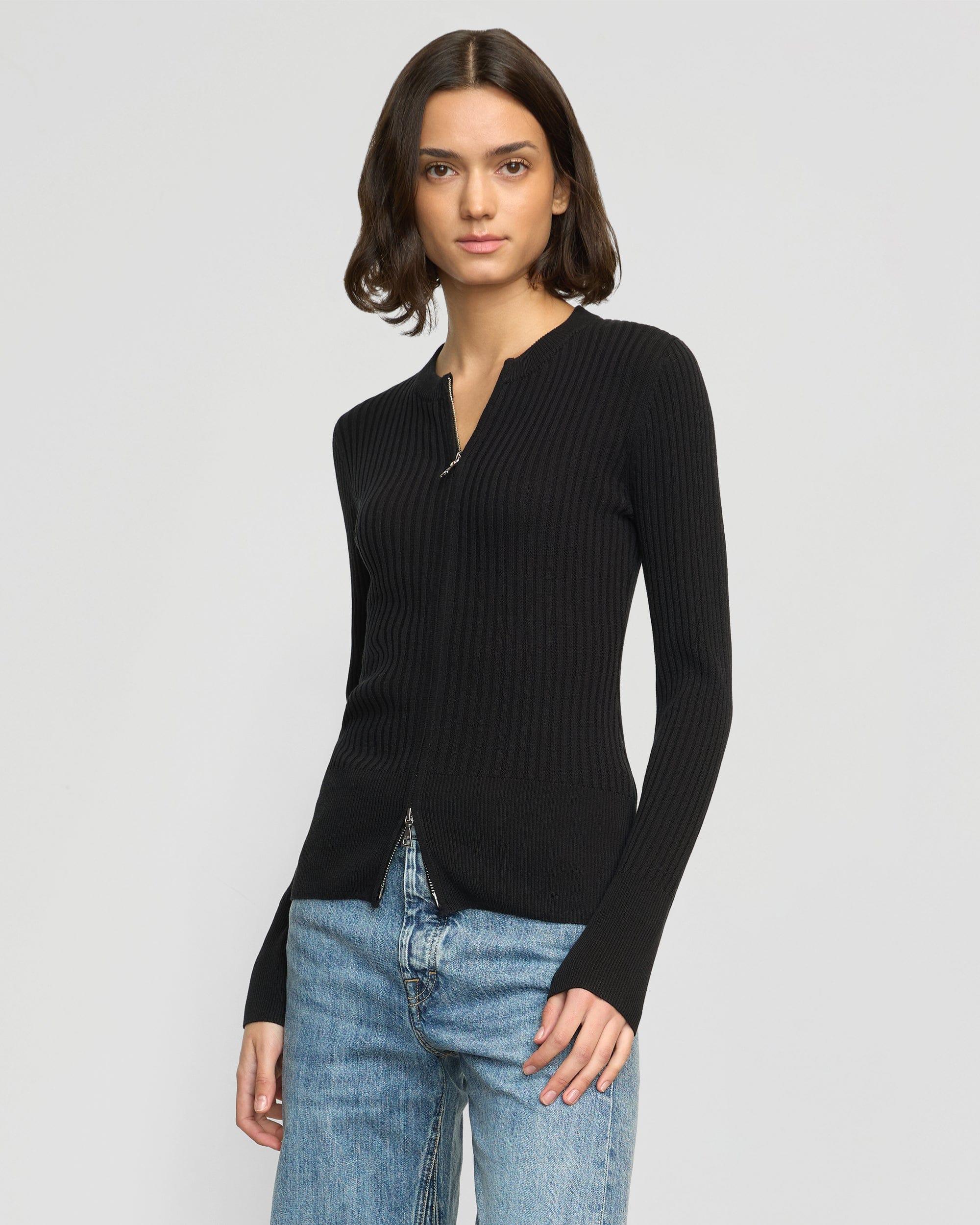 Kayla Ribbed Two-Way Zip Sweater Product Image