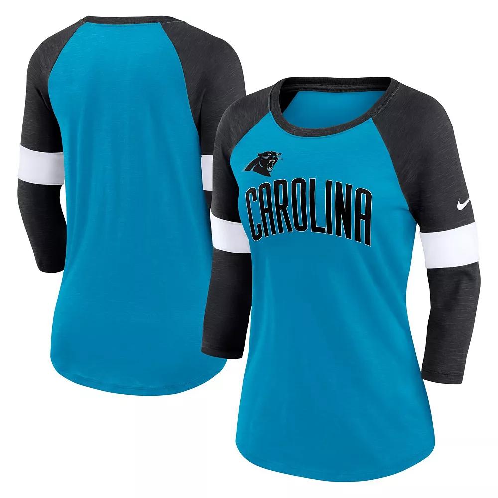 Women's Nike Carolina Panthers Heathered Blue/Heathered Black Football Pride Slub 3/4 Raglan Sleeve T-Shirt, Size: Small Product Image