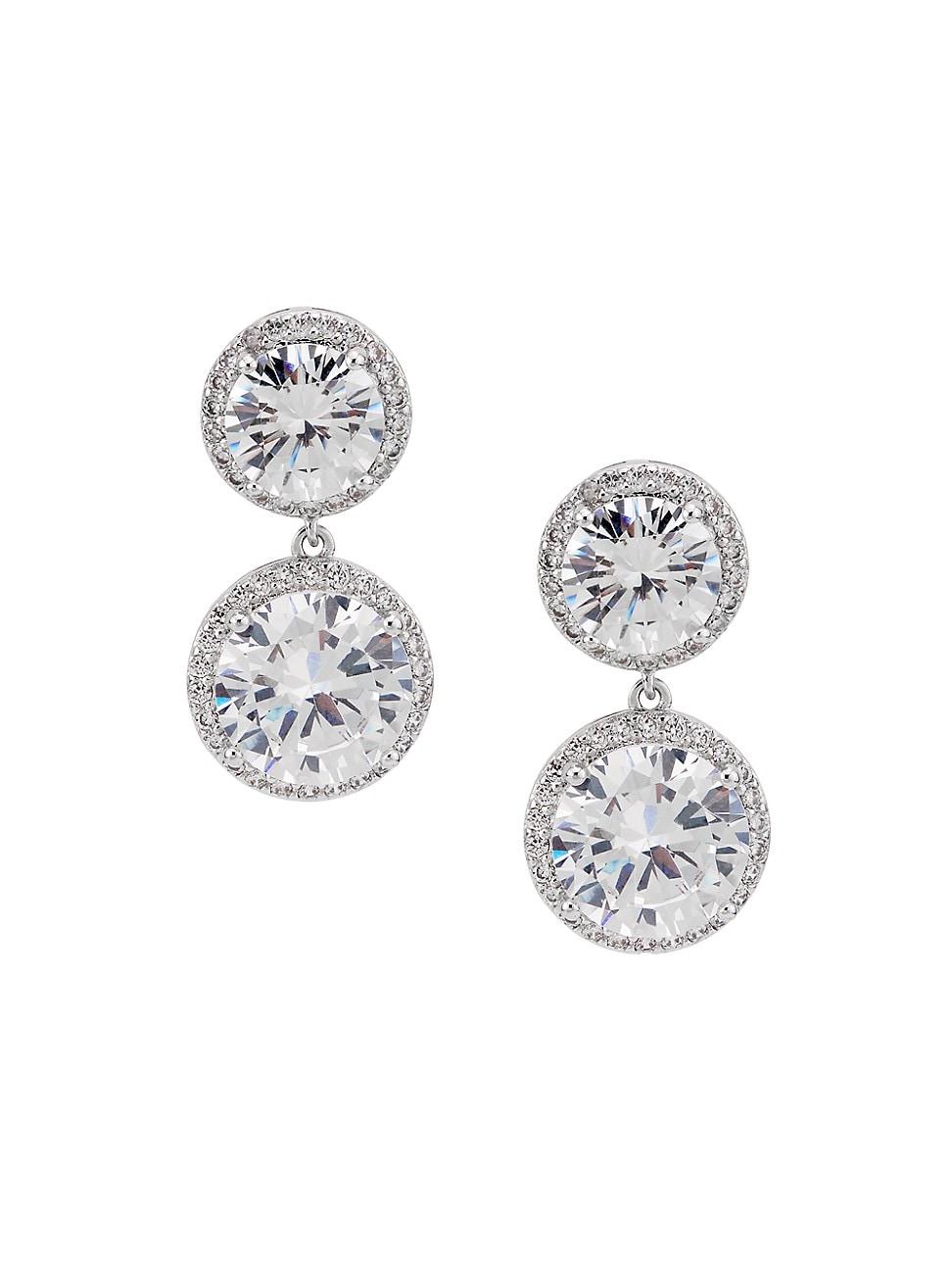 Womens Halo Sterling Silver & Cubic Zirconia Drop Earrings Product Image