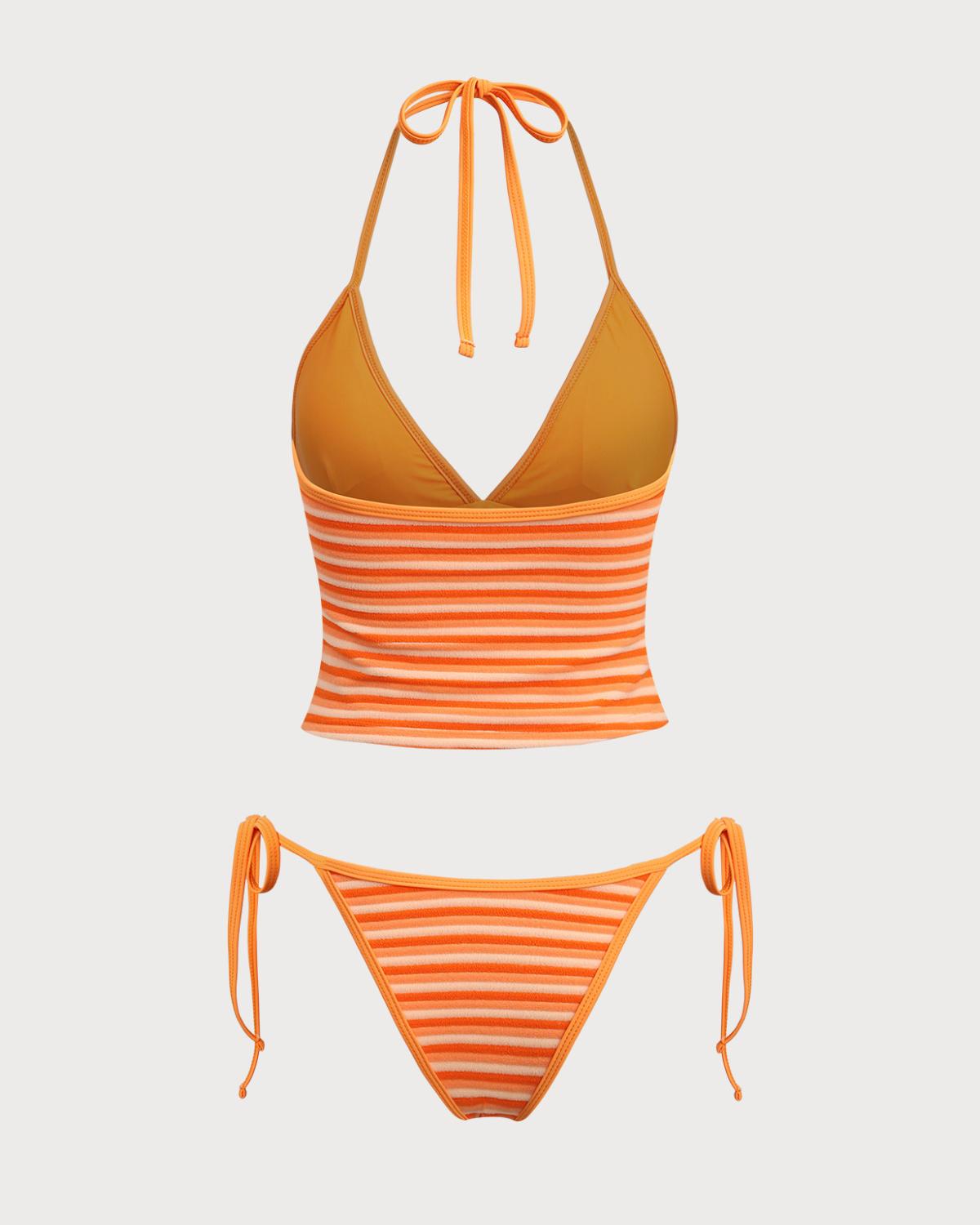 Orange Striped Tankini Swimsuit Product Image