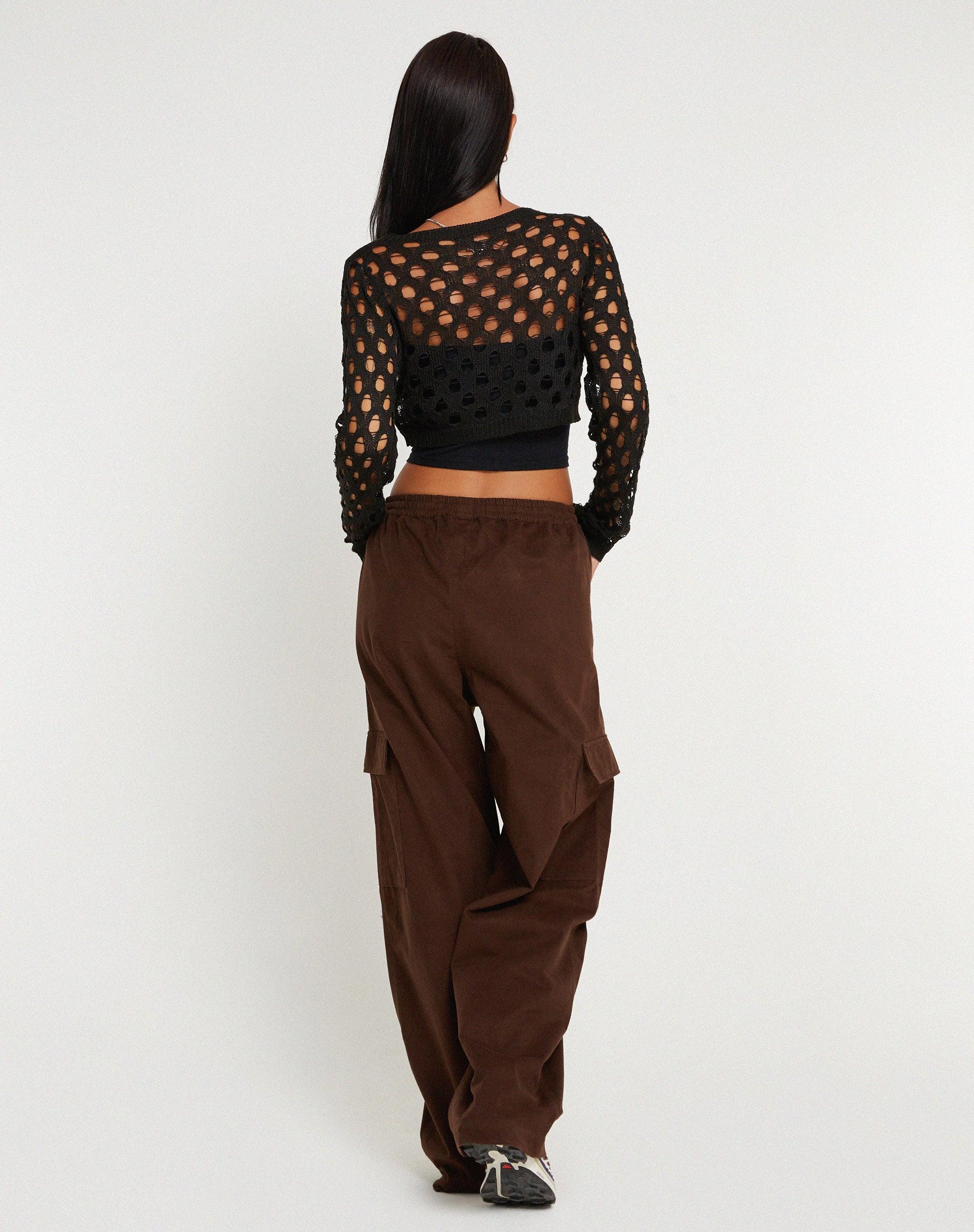 Geona Wide Leg Cargo Trouser in Brown Product Image