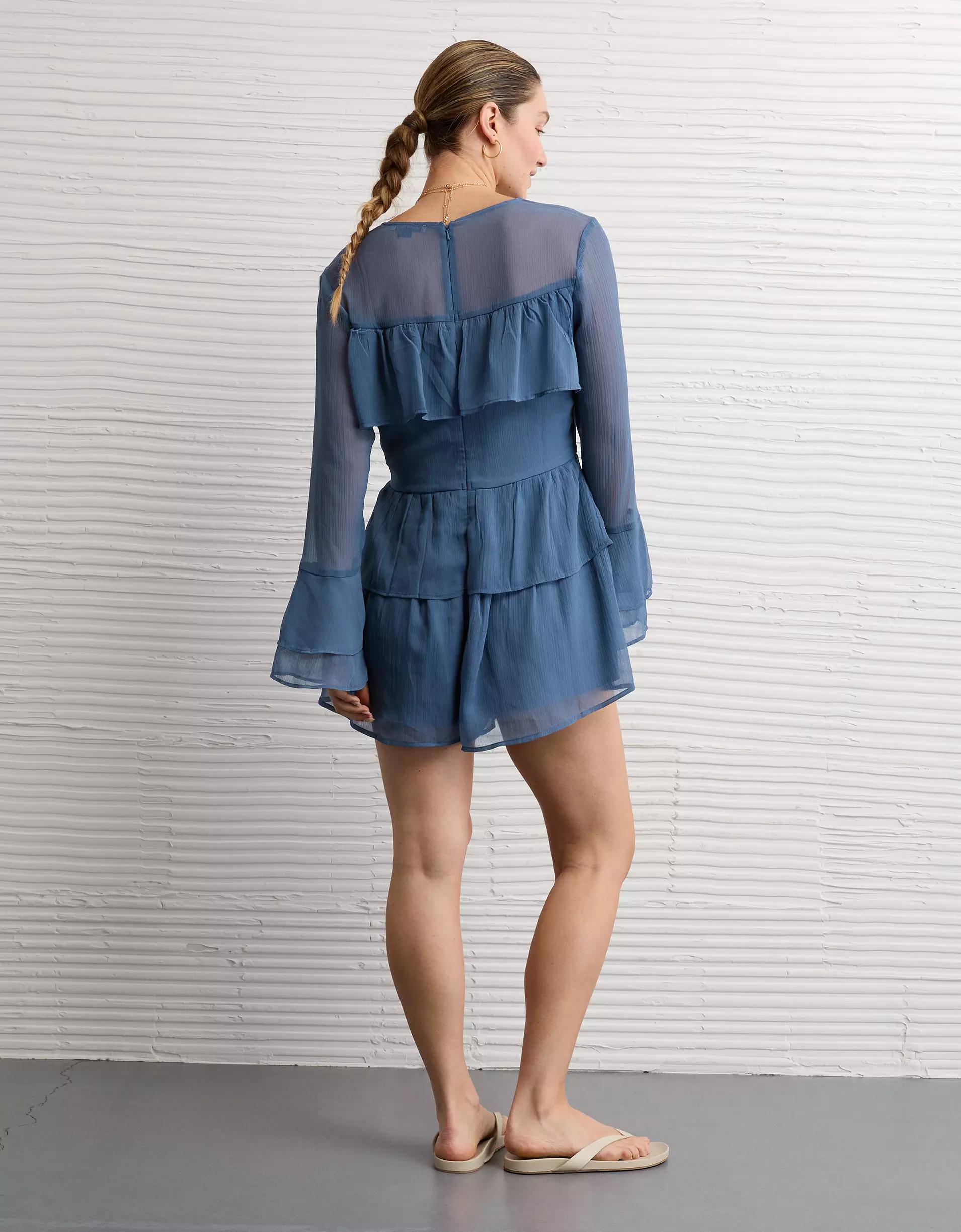 AE Long-Sleeve Ruffle Romper Product Image