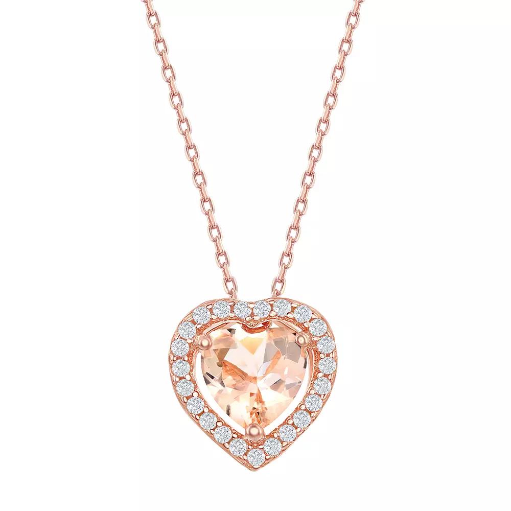 Sterling Silver Heart-Shaped Morganite Cubic Zirconia Pendant Necklace, Women's, Size: 18" Product Image