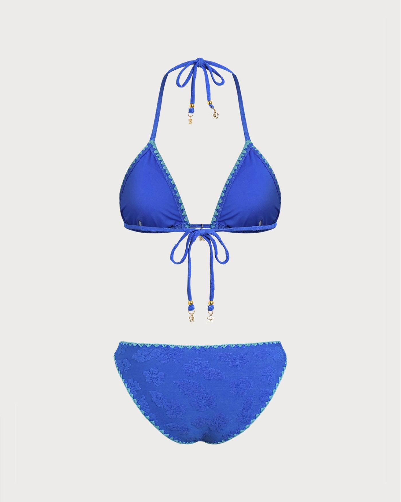 Blue Contrasting Halter Bikini Set Product Image