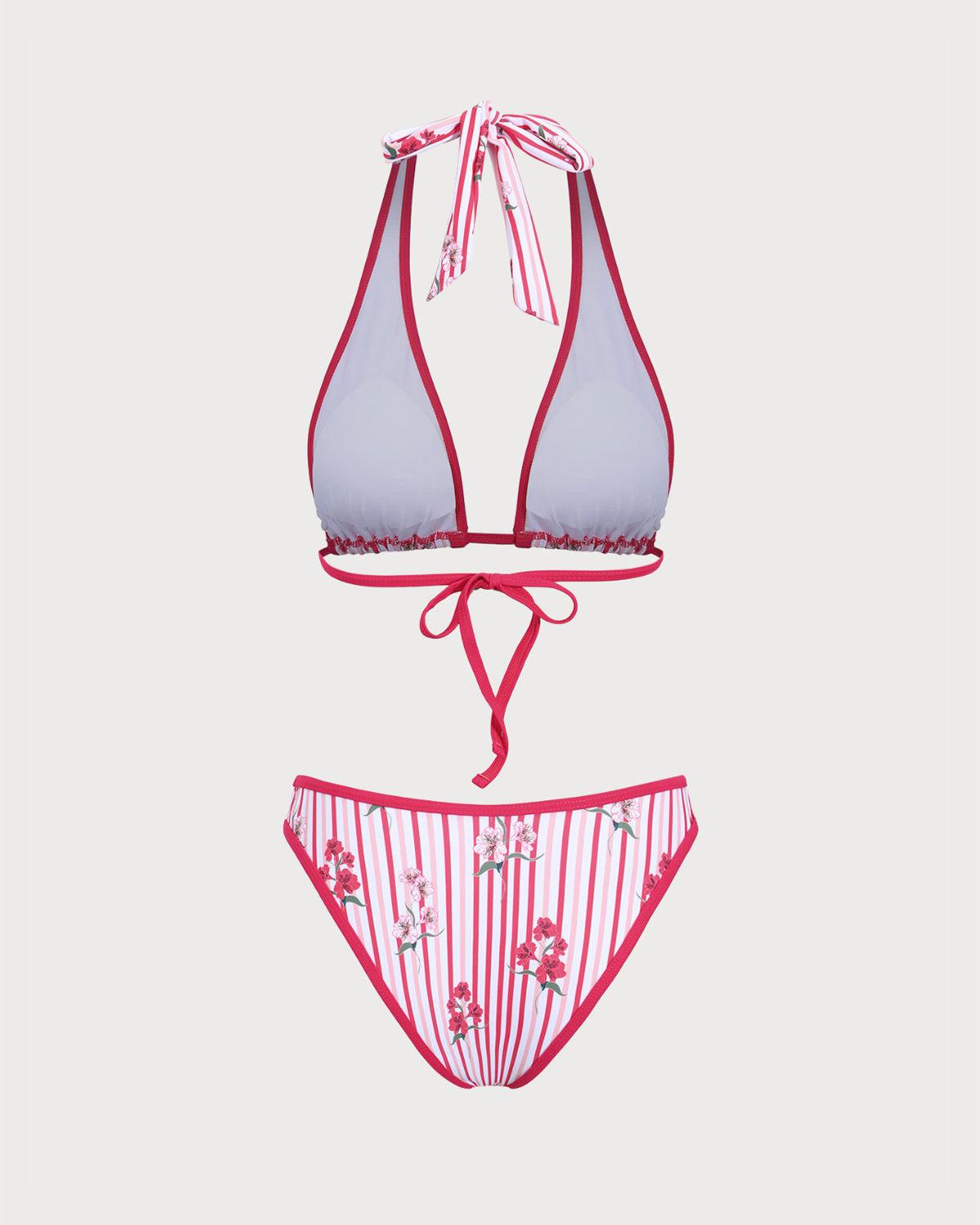 Red Floral Halter Bikini Set Product Image