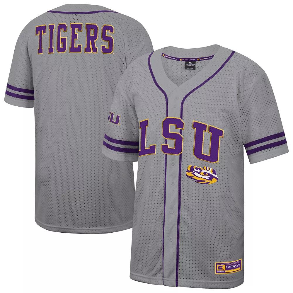 Men's Colosseum Gray LSU Tigers Free Spirited Baseball Jersey, Size: Large, Grey Product Image