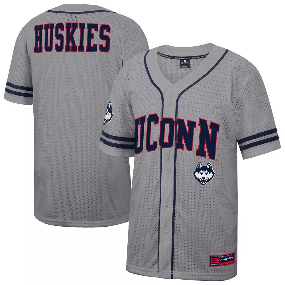 Men's Colosseum Gray UConn Huskies Free Spirited Baseball Jersey,  Product Image
