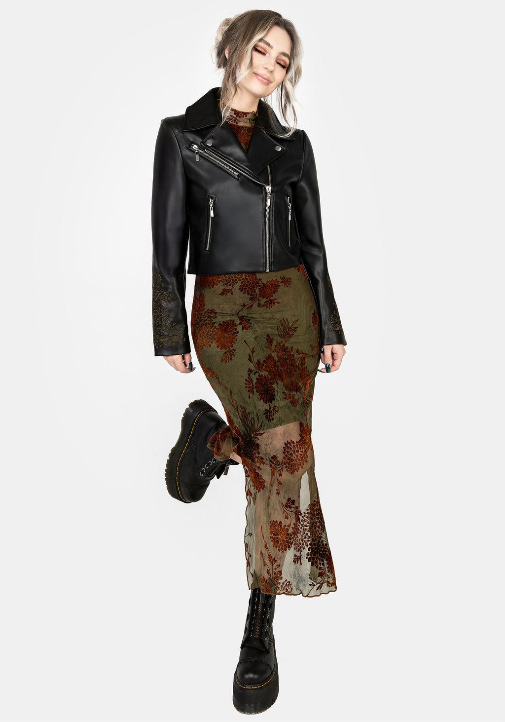 Vervain Embroidered Faux Leather Biker Jacket Product Image
