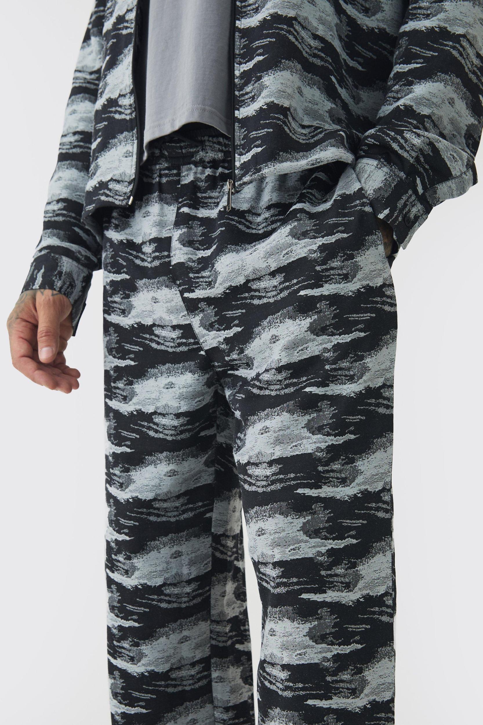Tall Textured Jacquard Relaxed Fit Pants | boohooMAN USA Product Image