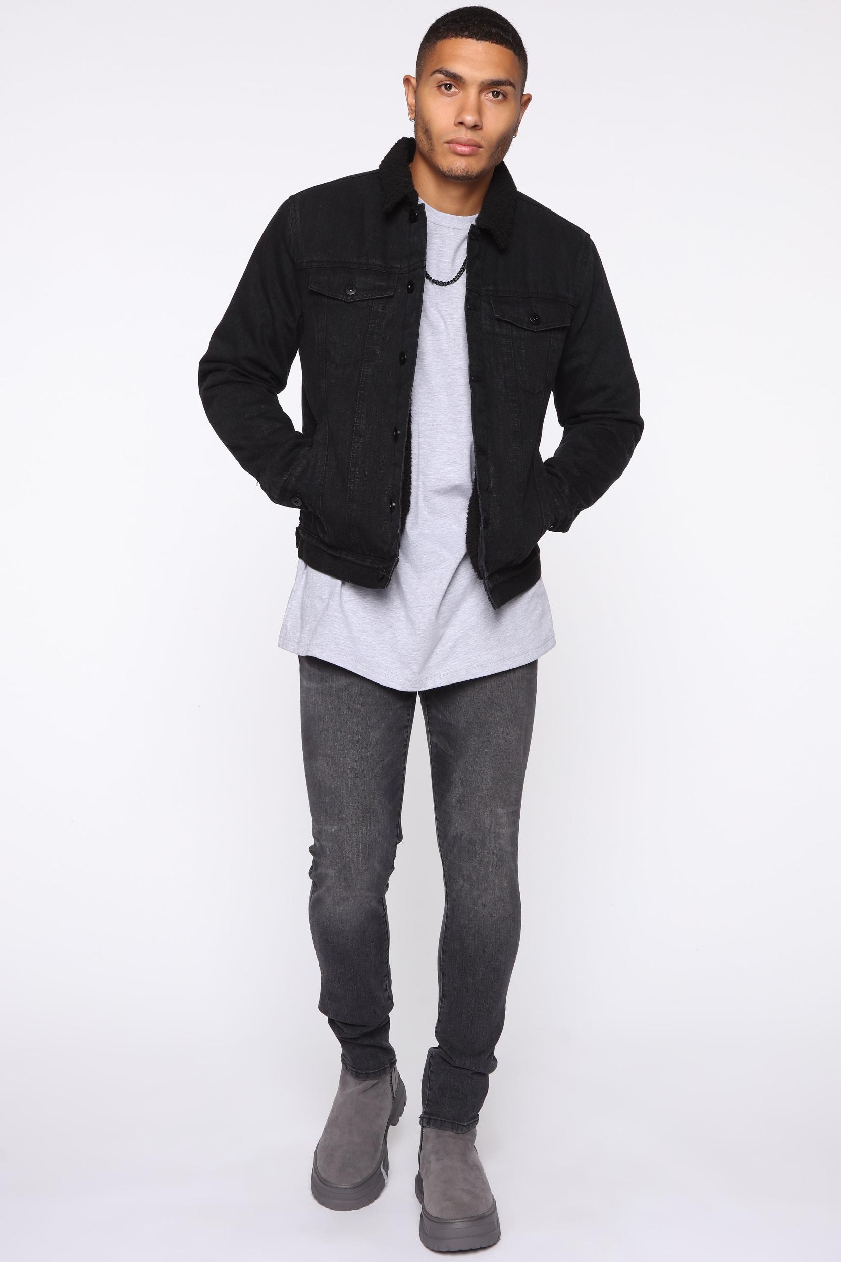 Sherpa Lined Denim Jacket - Black Product Image