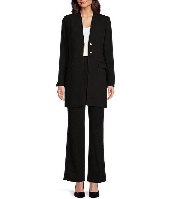Donna Karan Knit Collarless Long Sleeve Snap Front Topper Jacket Product Image