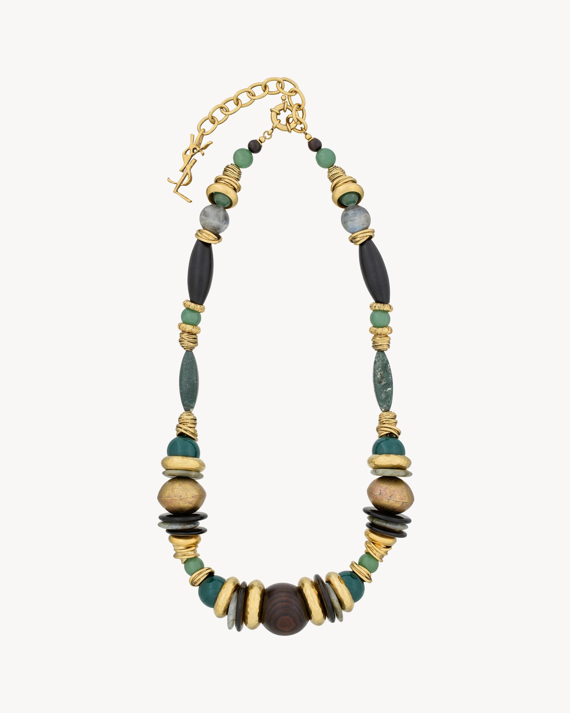 oversized necklace in gemstones, wood, resin, and metal Product Image
