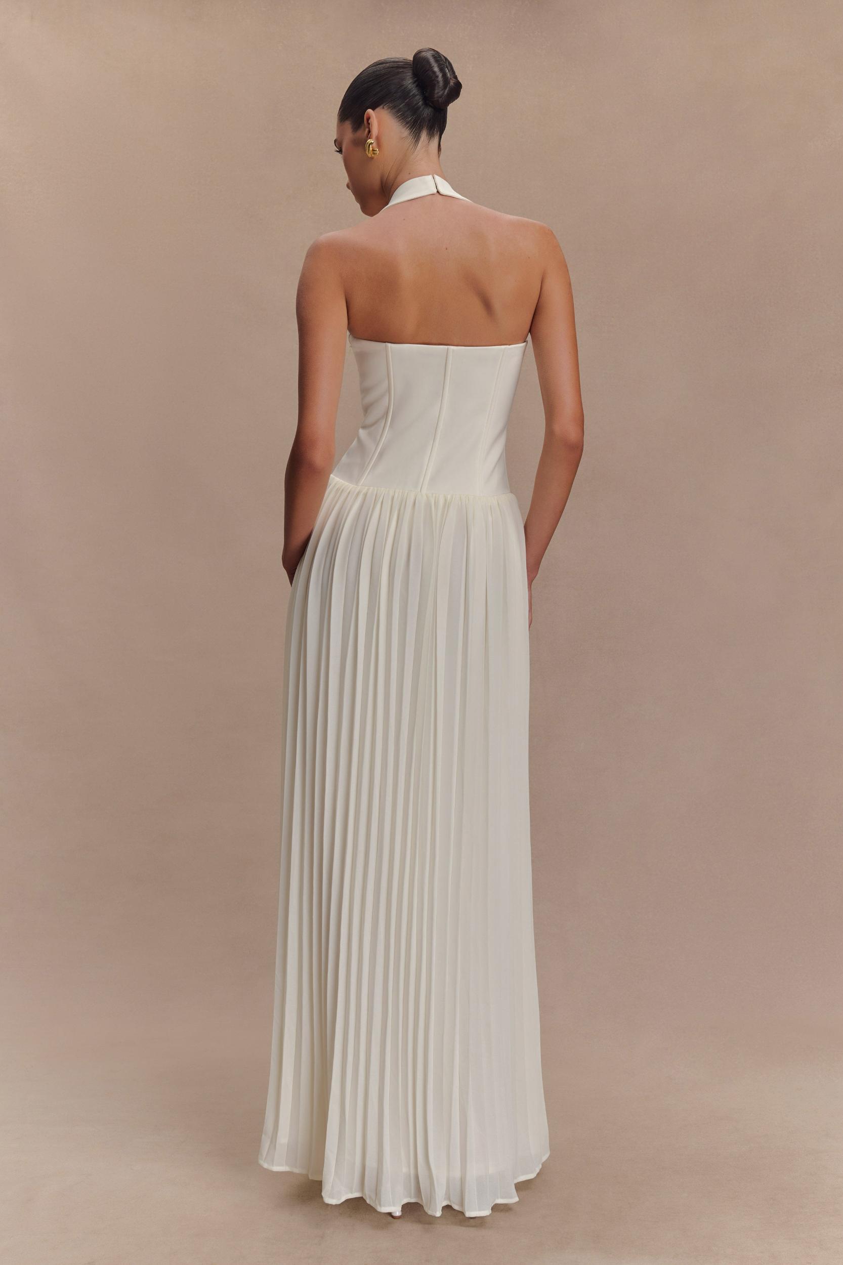 Stacie Pleated Halter Maxi Dress - Ivory Product Image