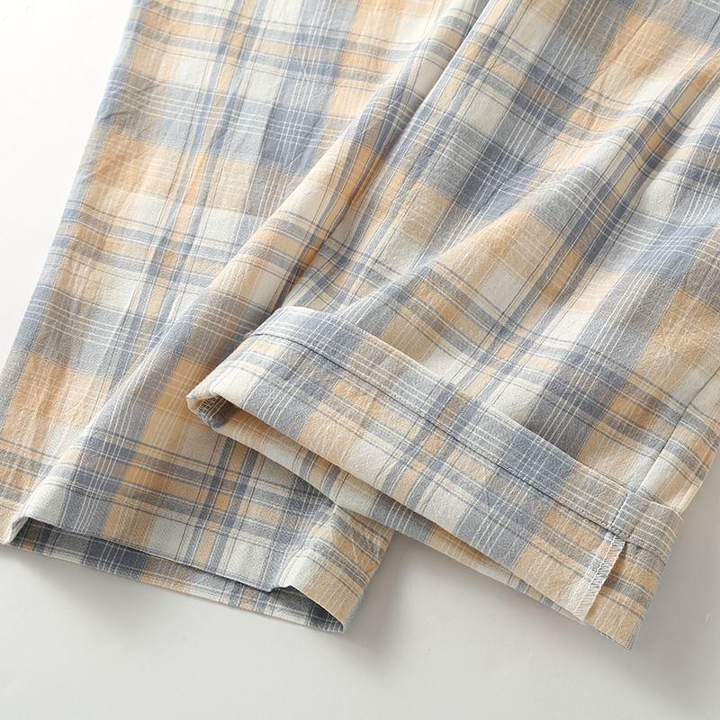 Drawstring Waist Plaid Lounge Pants Product Image