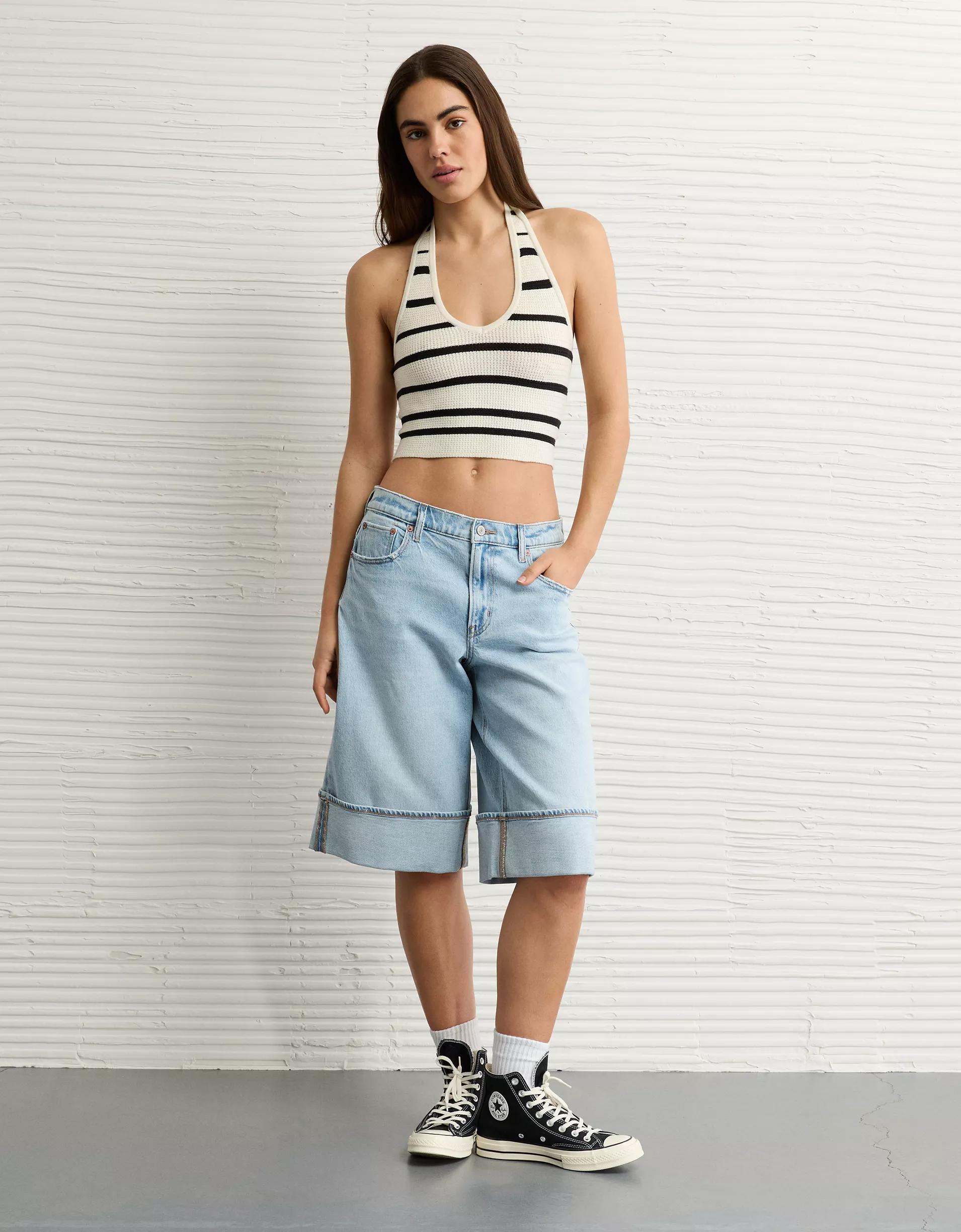 AE Cropped Striped Sweater Halter Top Product Image