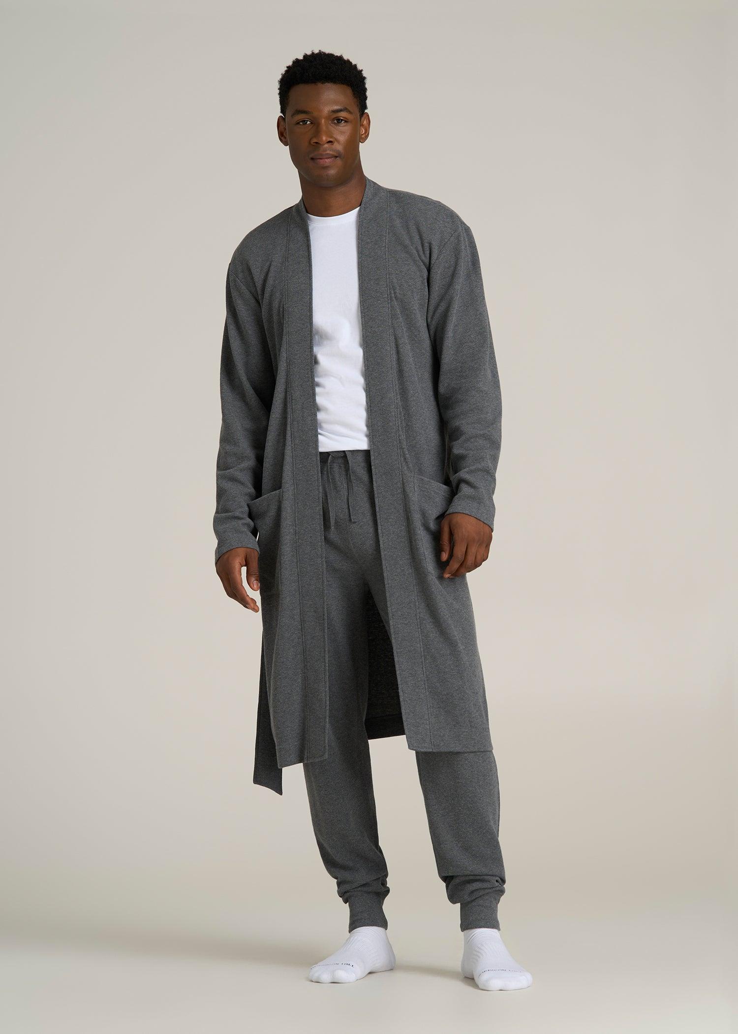 Waffle-Knit Lounge Robe for Tall Men in Stone Grey Mix Male Product Image