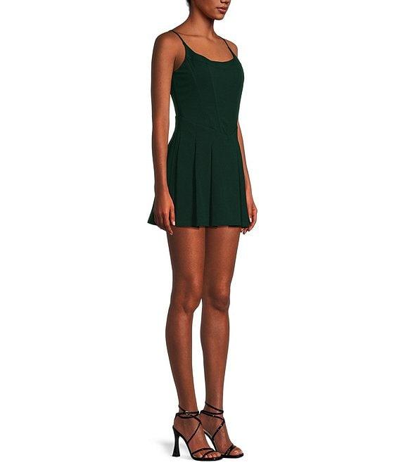 Dear Moon Spaghetti Strap Scoop Neck Corset Pleated Dress Product Image