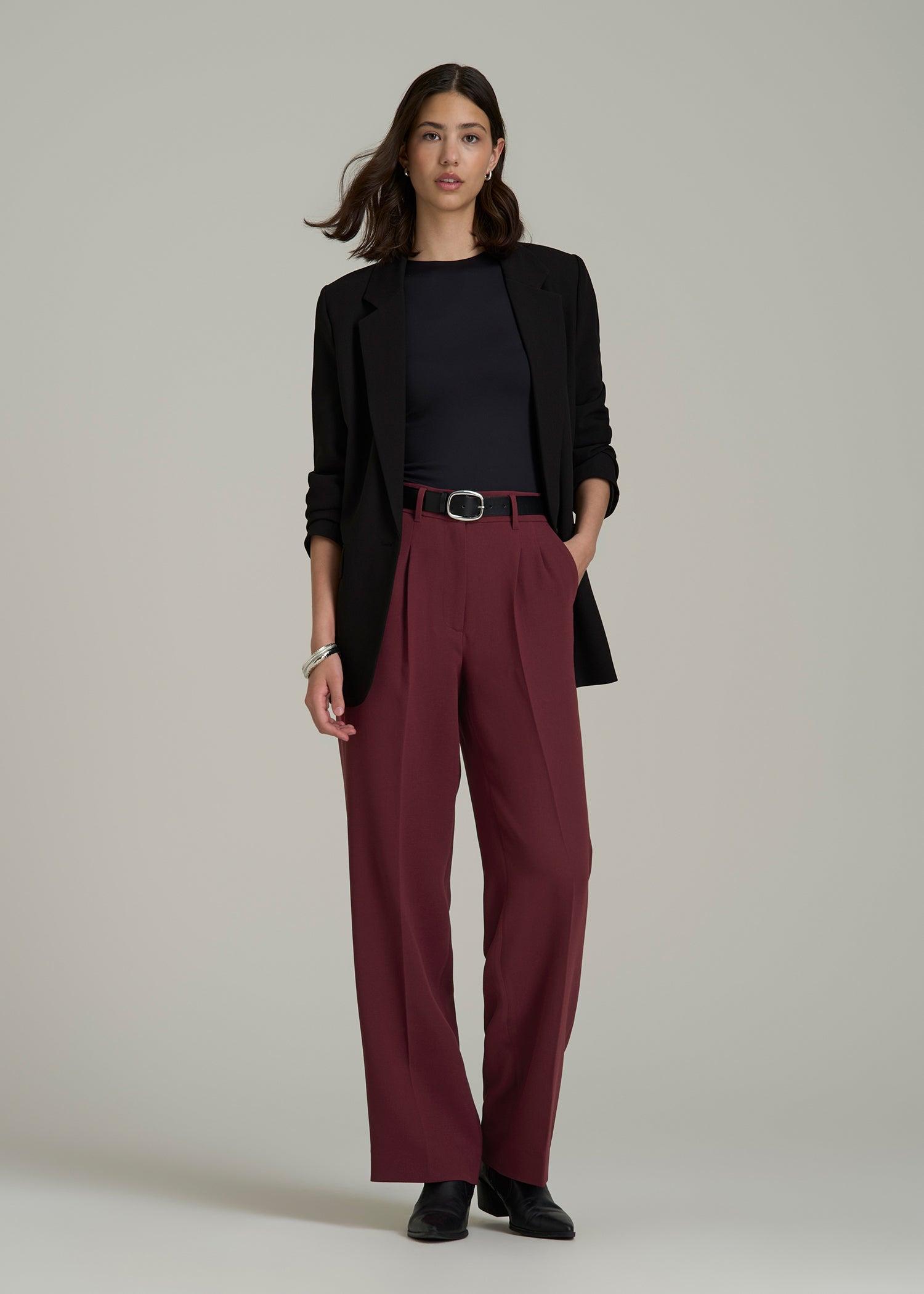 Wide Leg Pleated Dress Pants 2.0 for Tall Women in Tawny Port Female Product Image